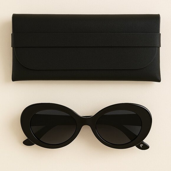 NEW Black Oval Sunglasses – Brand New with Case - Picture 1 of 1